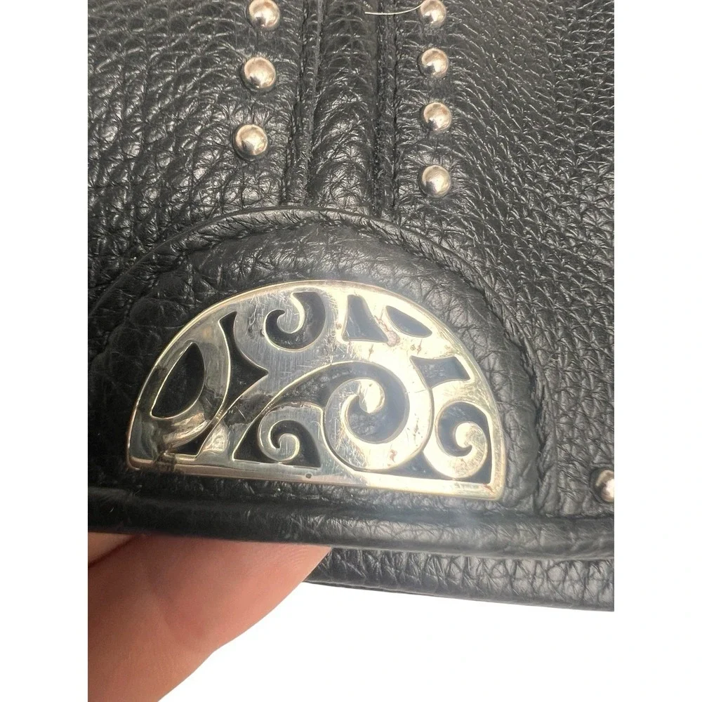 Brighton Pretty Tough Organizer Bag Black Leather Studded Bag Detachable Strap